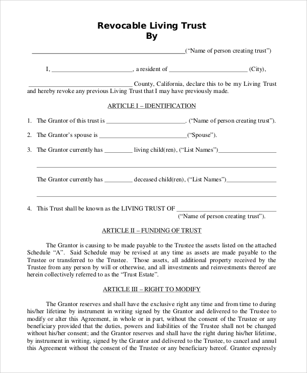 Printable Living Trust Forms