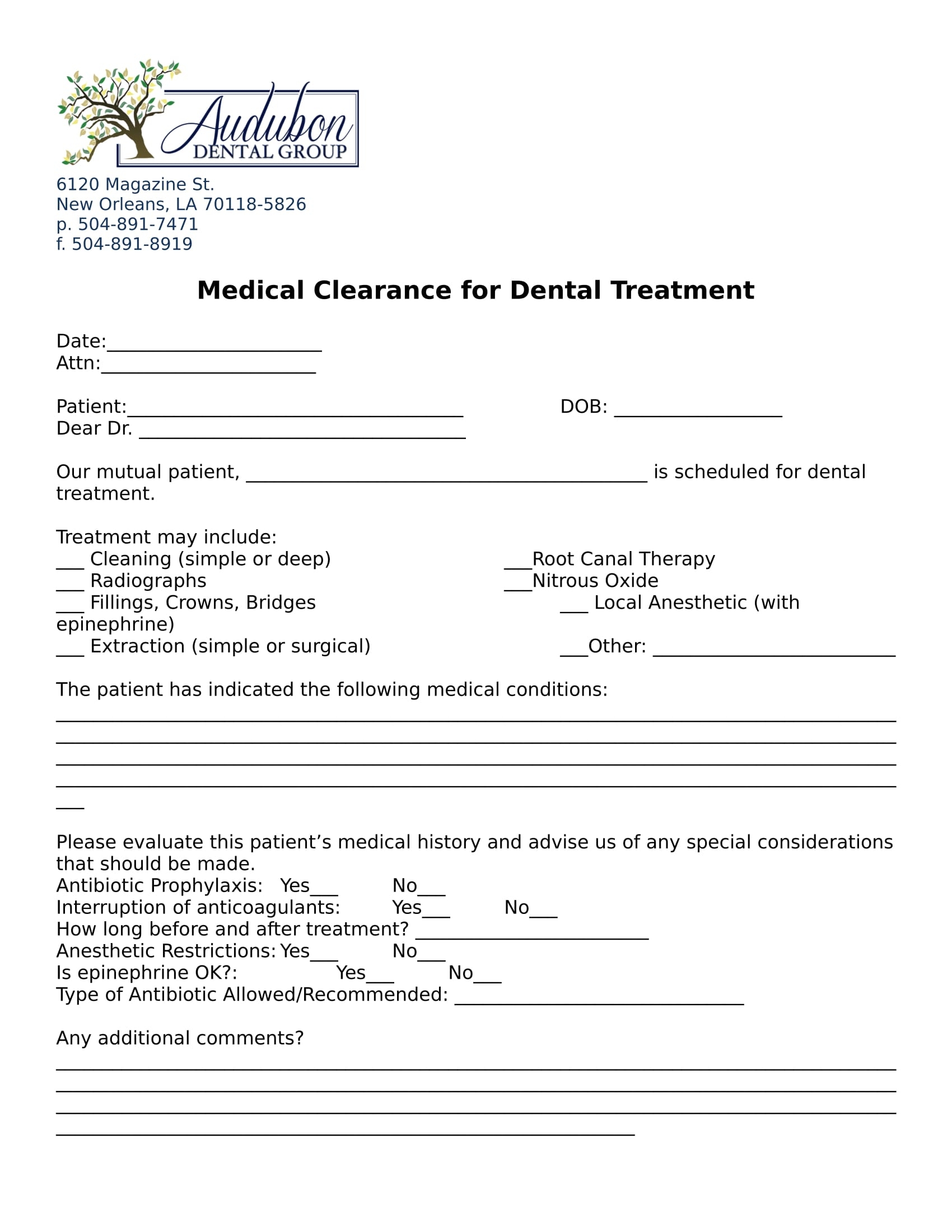 Printable Medical Clearance Form For Dental Treatment Get Your Hands 
