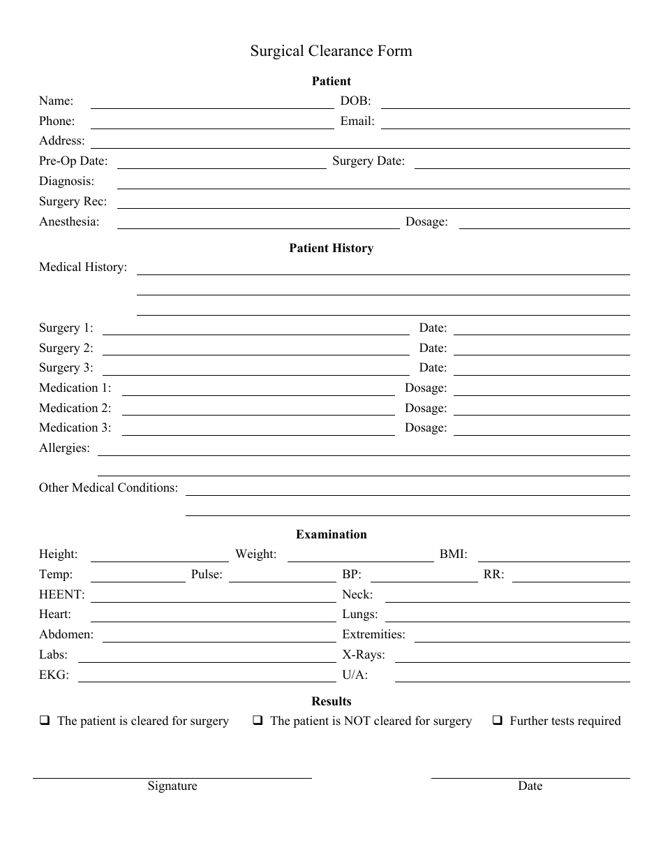 Printable Medical Clearance Form For Surgery