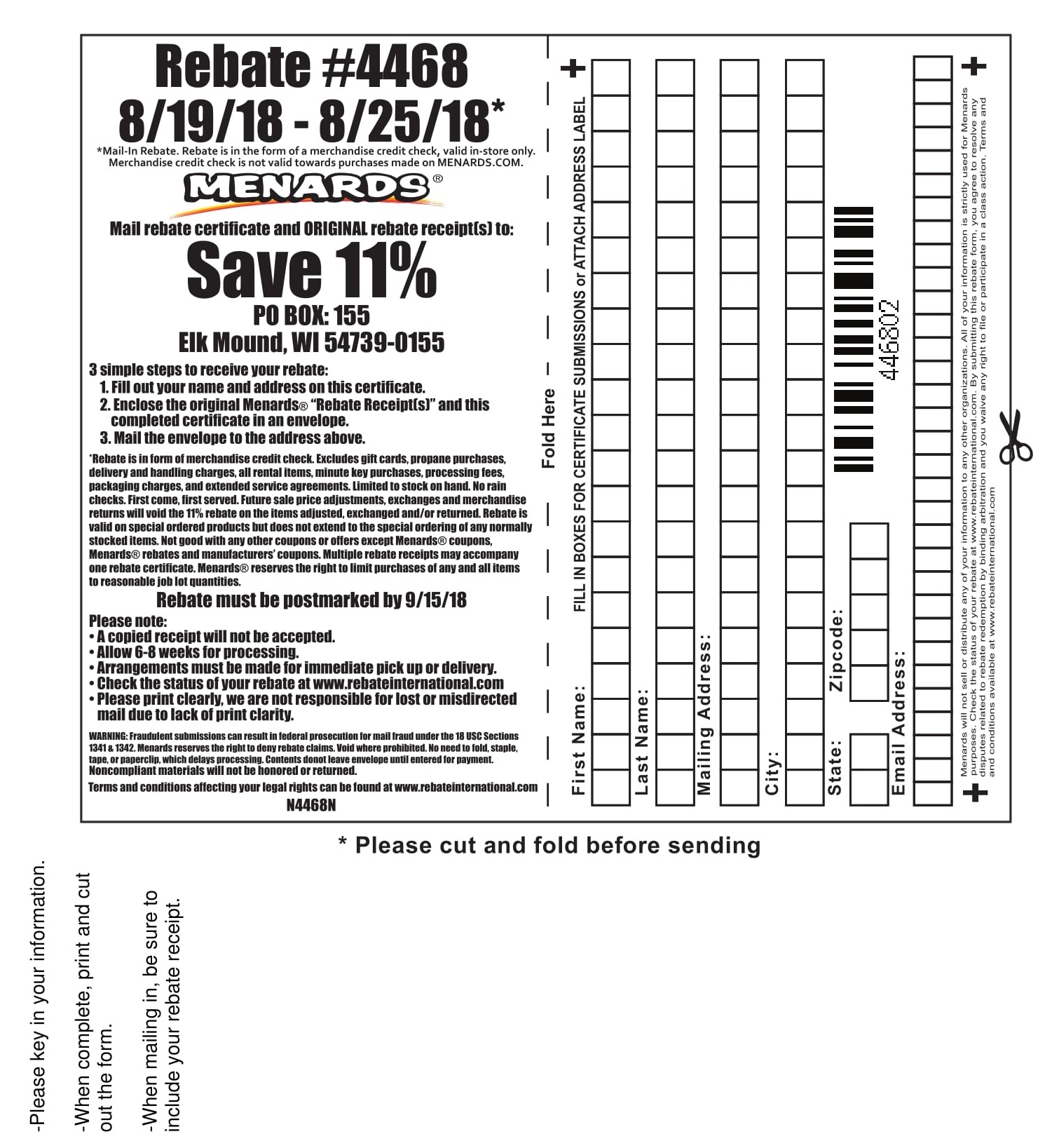 Printable Menards Rebate Form