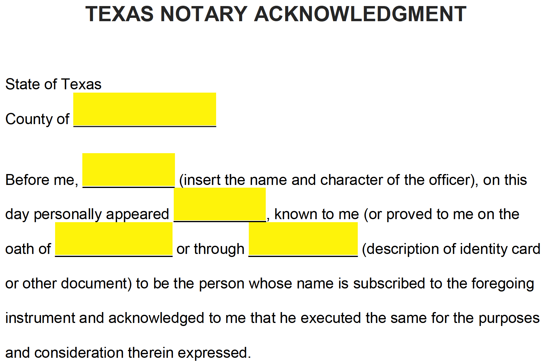 Printable Notary Forms Texas