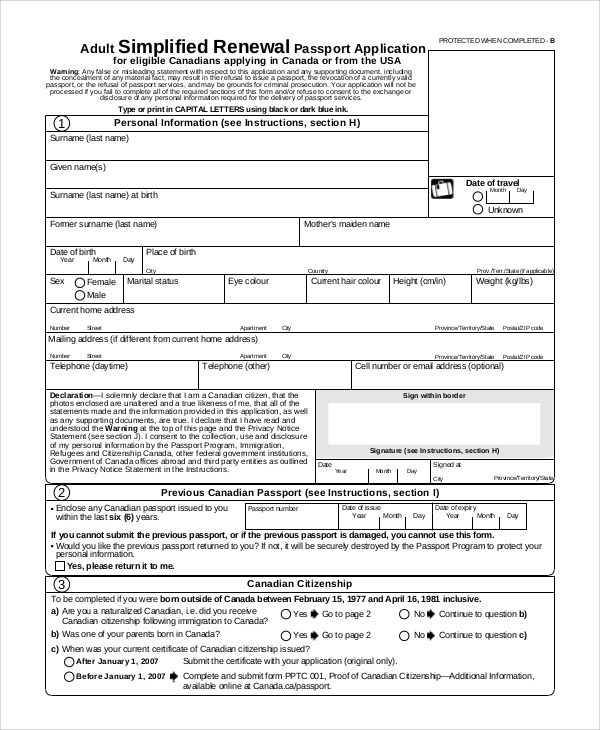 Printable Passport Renew Application Form Printable Forms Free Online