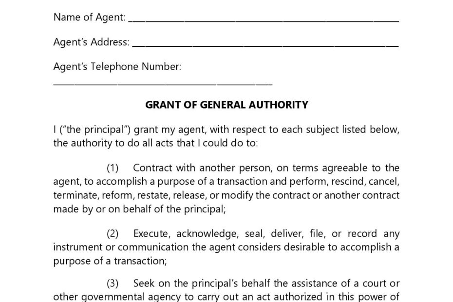 Printable Power Of Attorney Form
