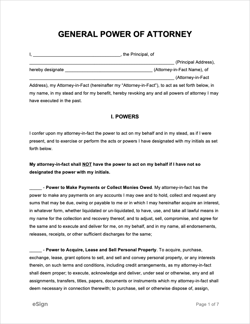 Printable Power Of Attorney Forms