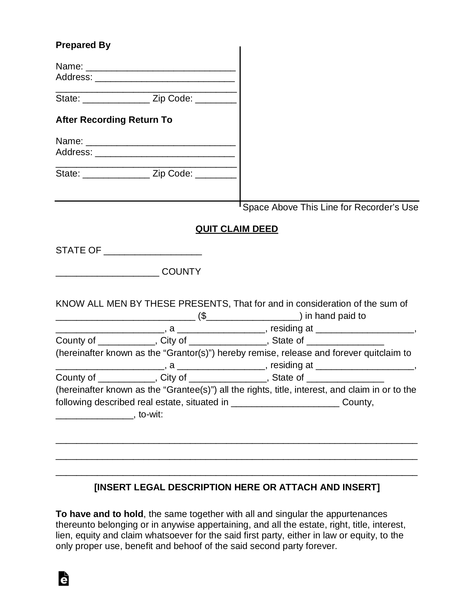 Printable Quitclaim Deed Form Printable Forms Free Online