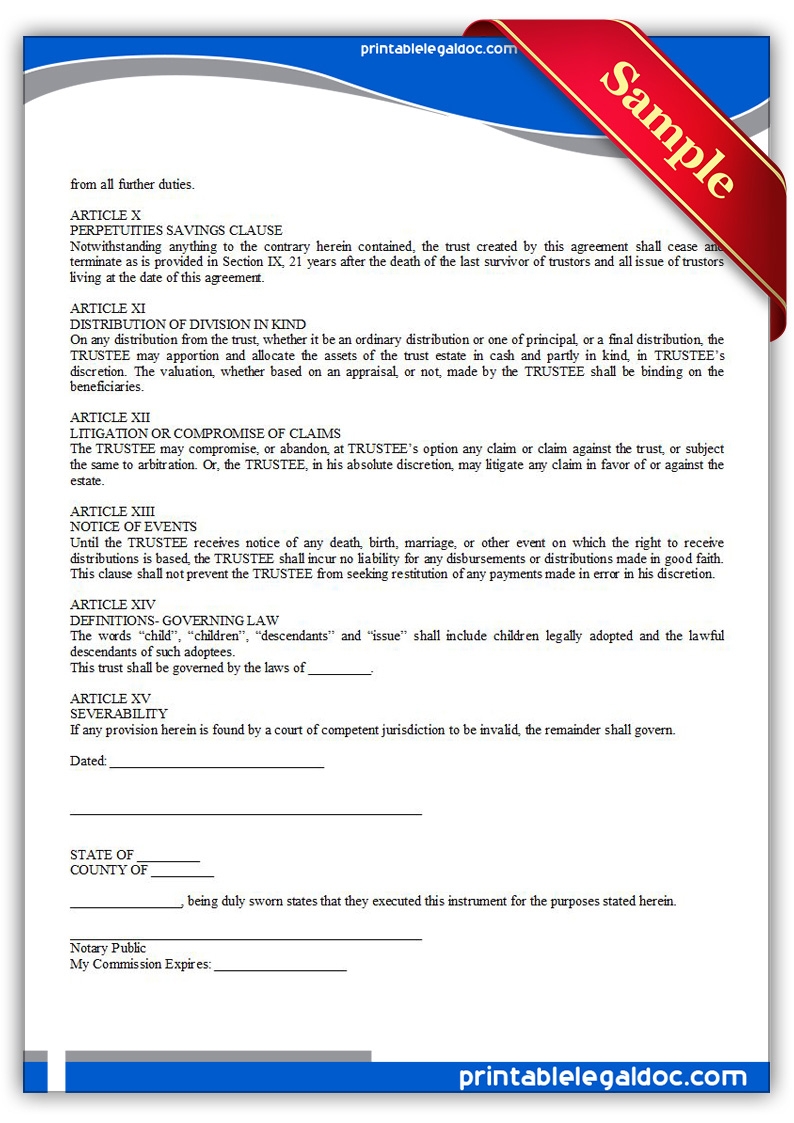Printable Revocable Living Trust Form Printable Forms Free Online