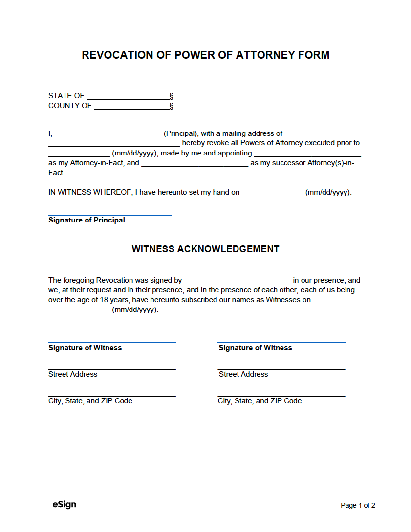 Printable Revocation Of Power Of Attorney Form Pdf Printable Forms 