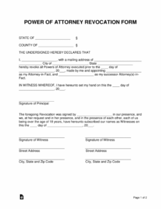Printable Revocation Of Power Of Attorney Form Pdf Printable Forms