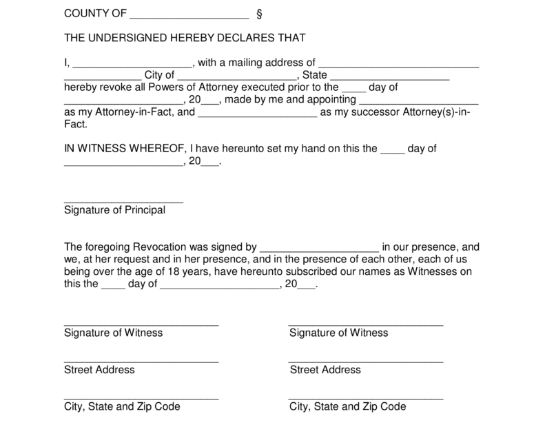 Printable Revocation Of Power Of Attorney Form Pdf Printable Forms