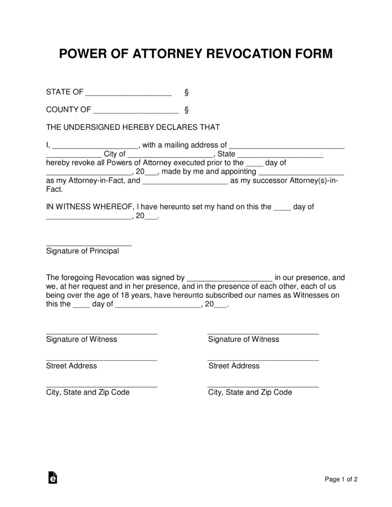 Printable Revocation Of Power Of Attorney Form Pdf Printable Forms 