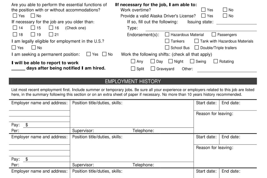 Printable Sample Job Applications