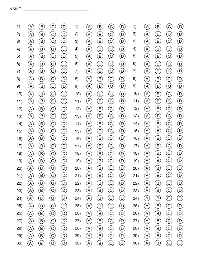 Printable Scantron Sheet