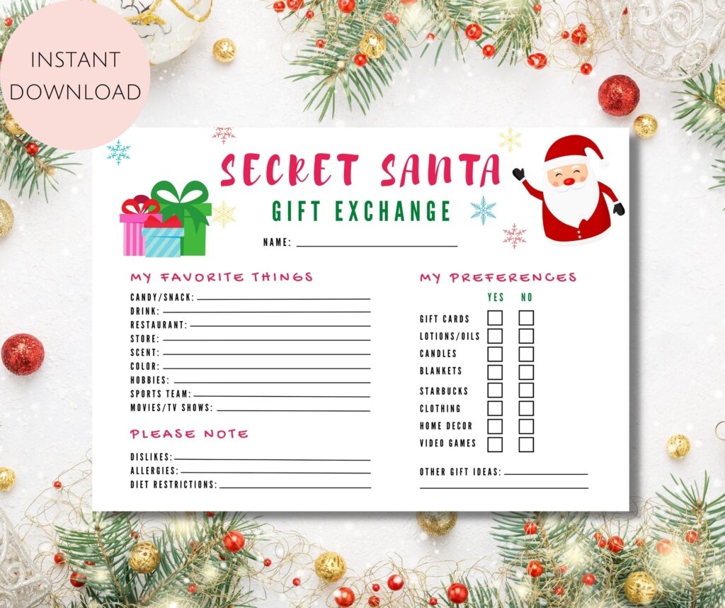 Printable Secret Santa Template Fillable Form 2024