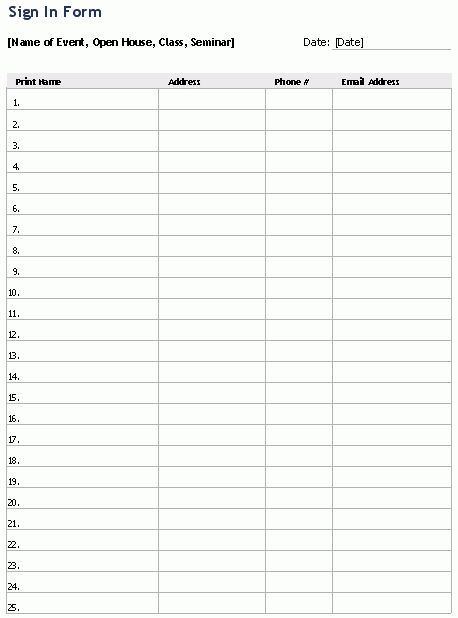 Printable Sign In Form Printable Forms Free Online