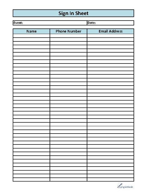 Printable Sign In Sheet PDF Template Employee Or Visitor Form