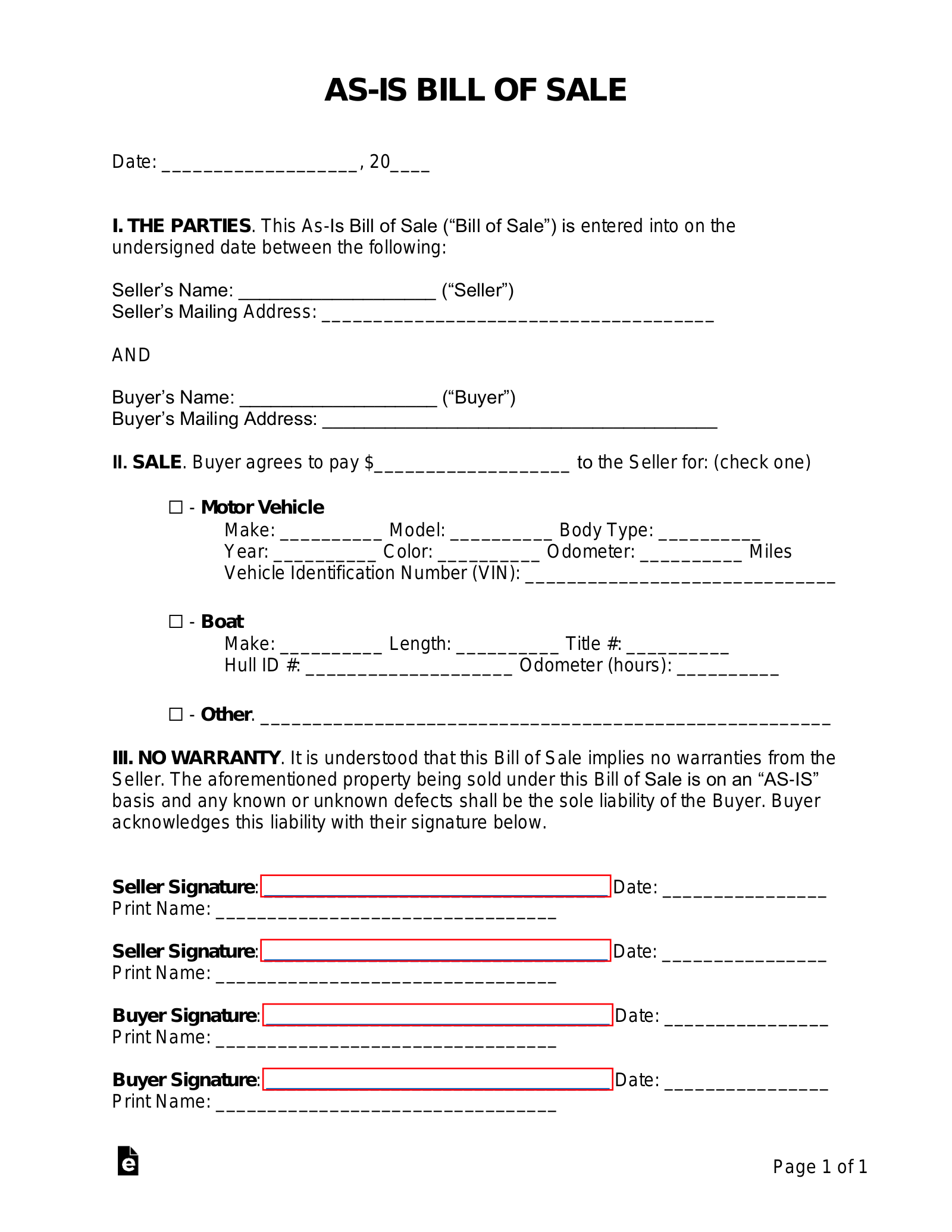Printable Sold As Is Form Printable Forms Free Online