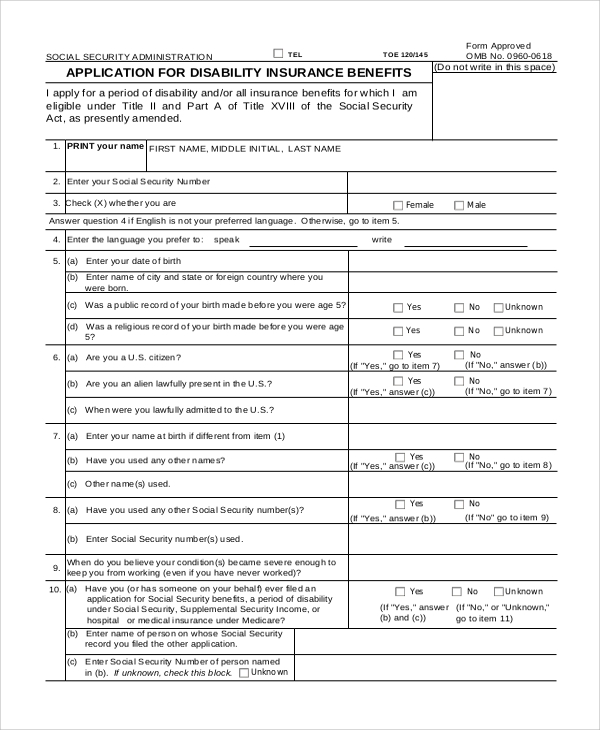 Printable Ssi Application Form Printable Forms Free Online