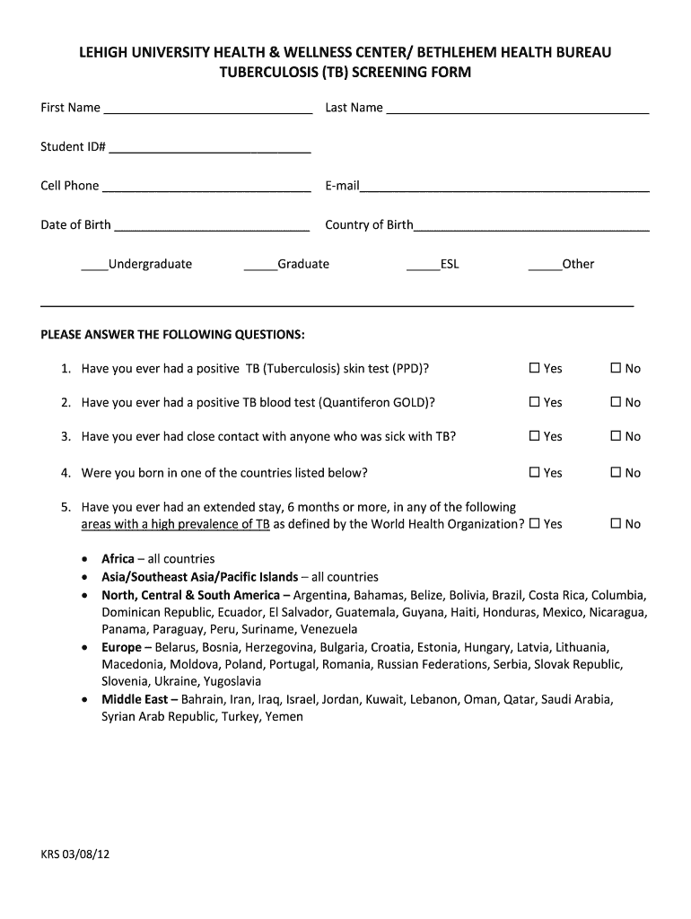 Printable Tb Screening Form Fill Out Sign Online DocHub