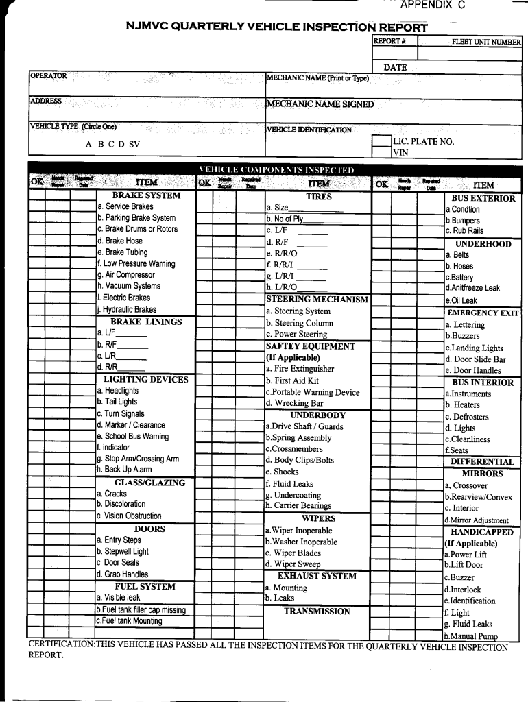 Printable Truck Inspection Form Printable Forms Free Online