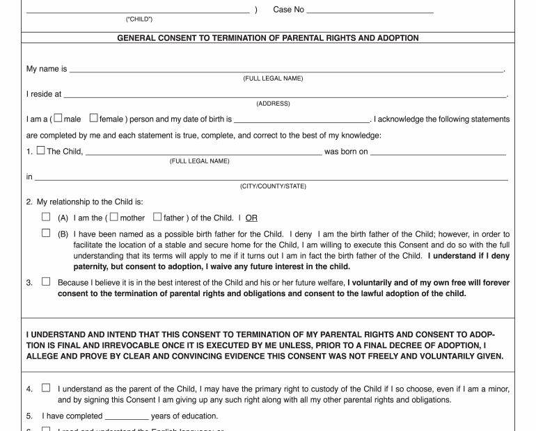 Printable Voluntary Termination Of Parental Rights Form Printable