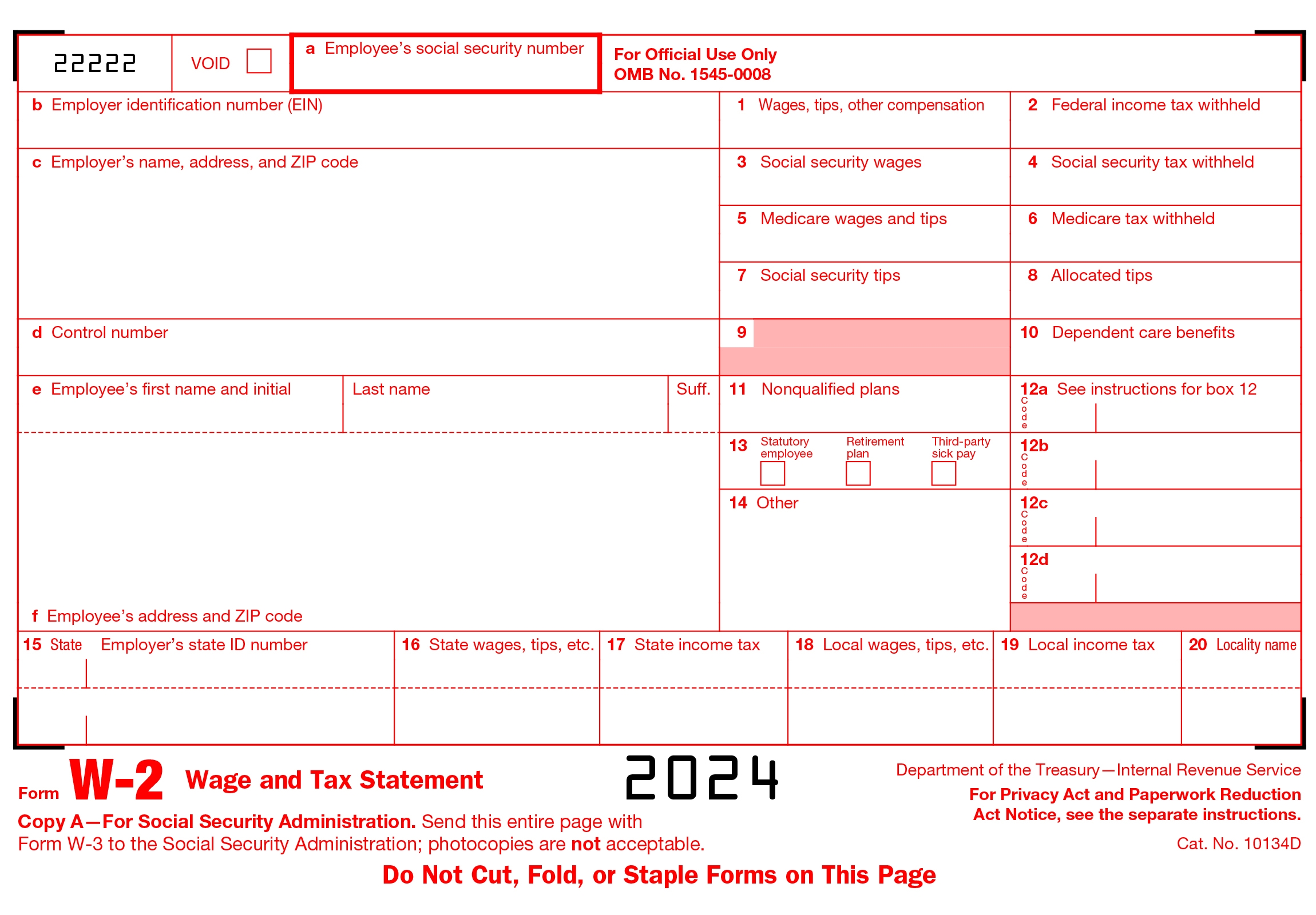 Printable W2 Form 2024 PDF IRS W2 2024 Download