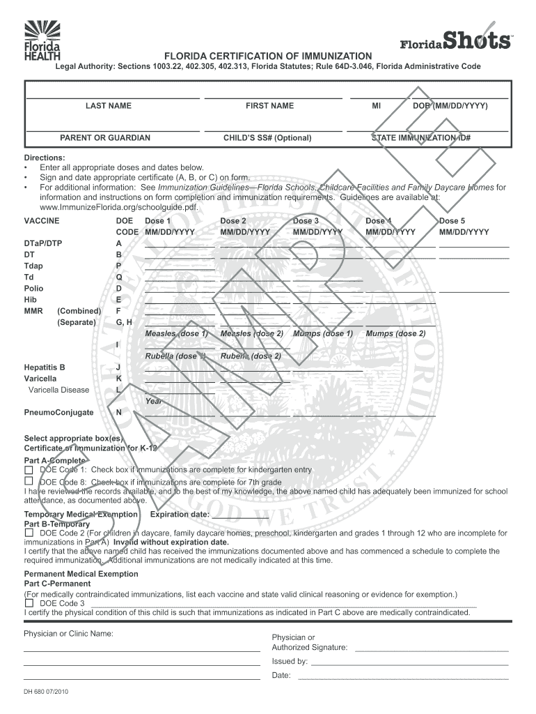 Religious Exemption Florida Dh 681 Form Printable Fill Out Sign 