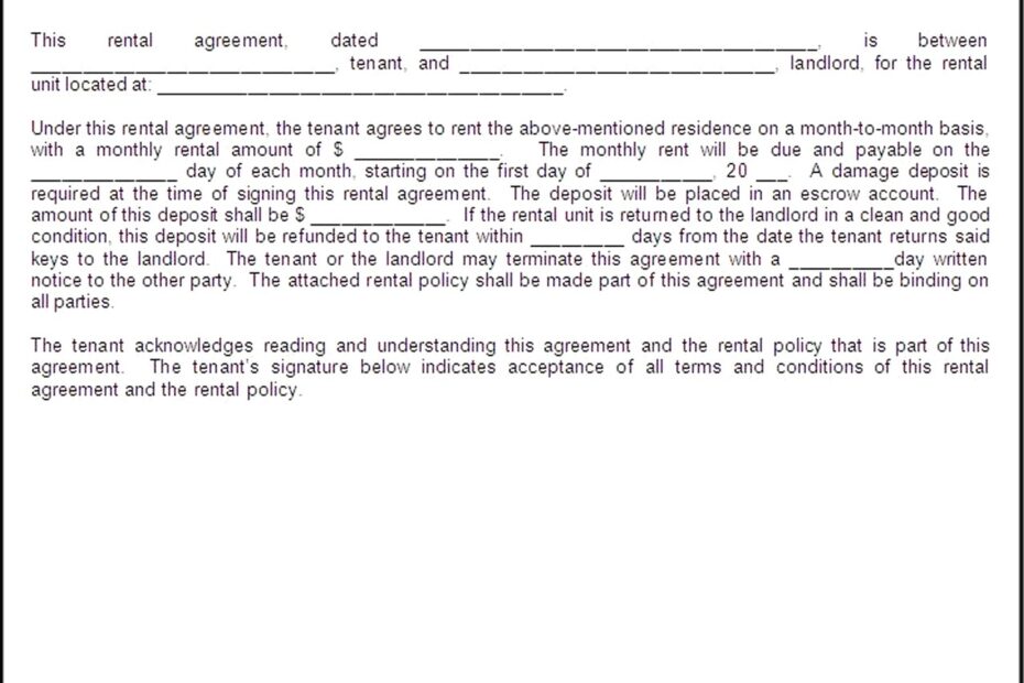 Rental Agreements Printable Free Template