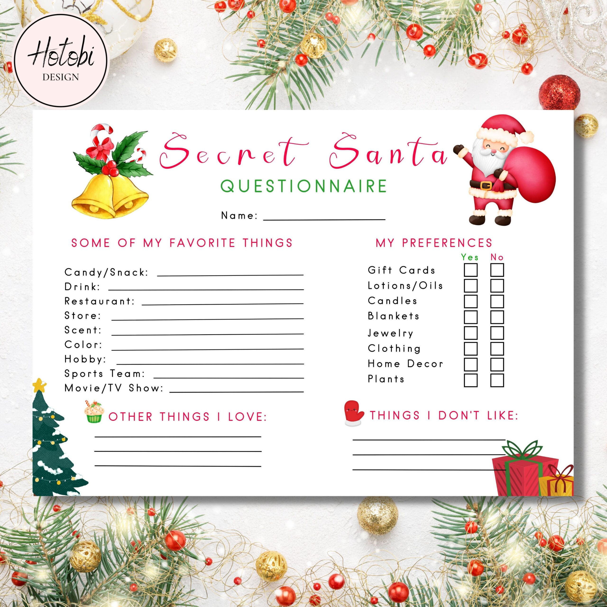 Secret Santa Printable Forms
