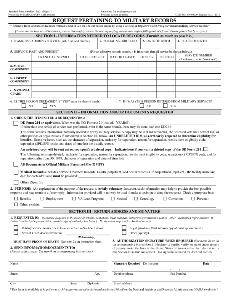 Sf180 Fill Online Printable Fillable Blank PdfFiller