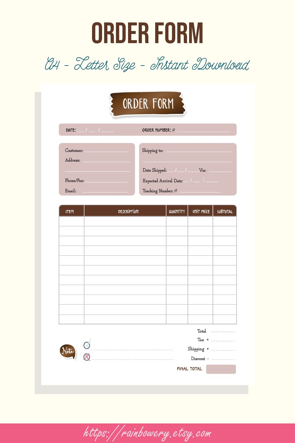 Small Business Free Printable Order Forms