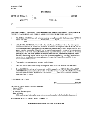 Summons State Of Indiana Legal Fill Court And Legal Forms Fill And 