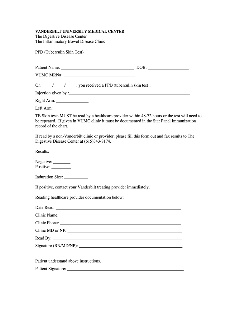 Tb Skin Test Form Printable Document