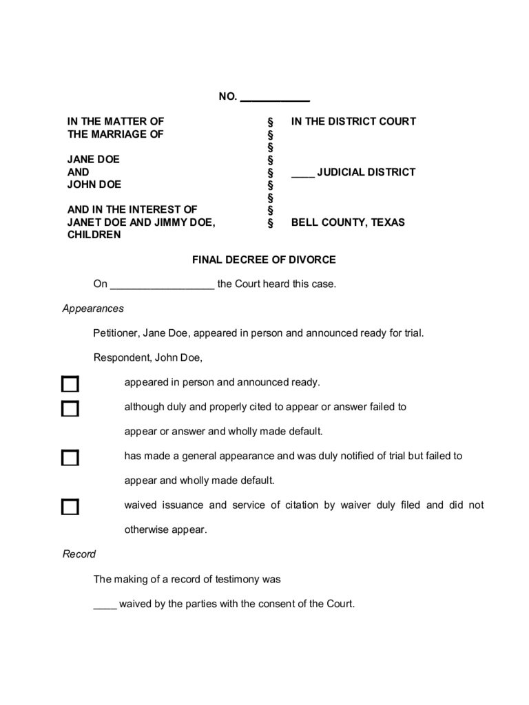 Texas Divorce Forms Printable Divorce Papers
