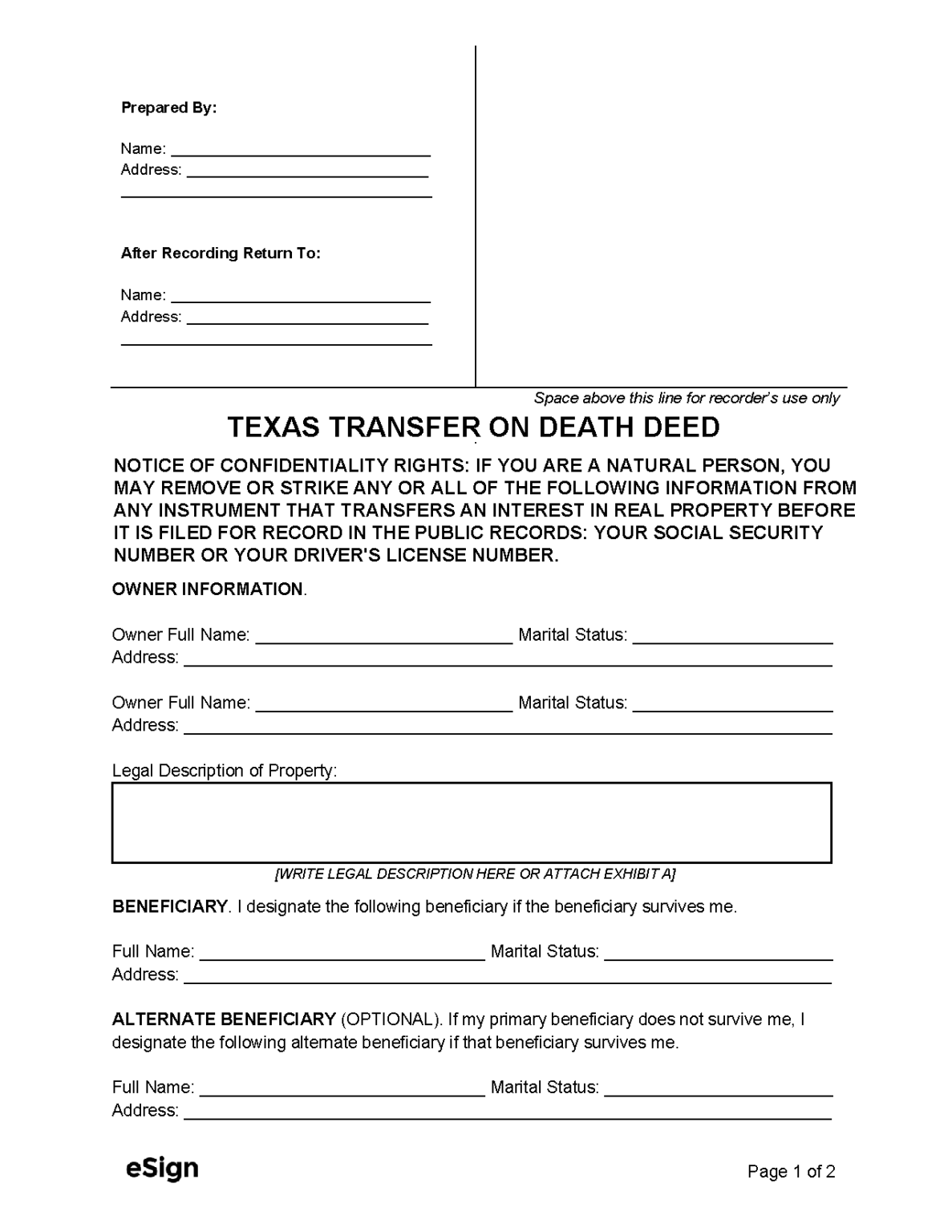 Free Printable Transfer On Death Deed Form - Free Printable Forms