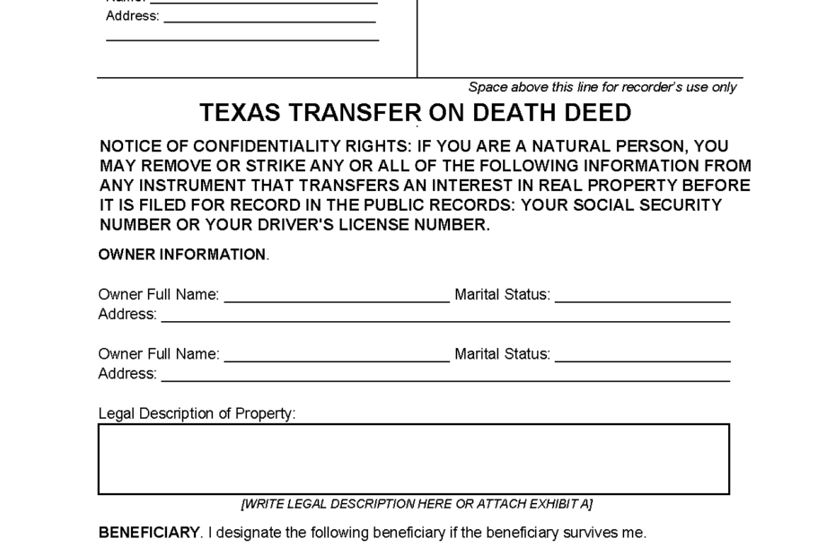 Transfer On Death Deed Texas Form 2023 Printable Forms Free Online