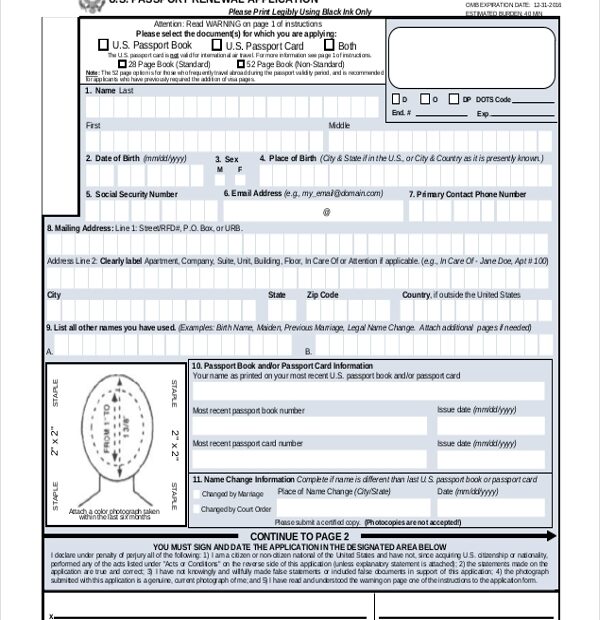 Us Passport Renewal Form Example Printable Form 2024
