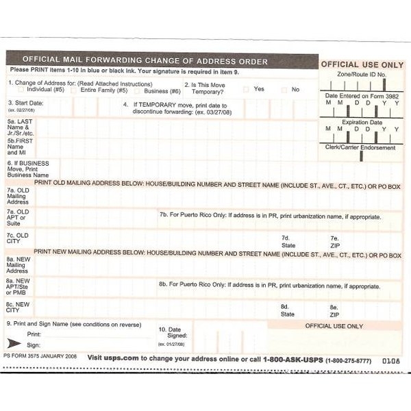 Us Post Office Change Of Address Form Printable Printable Forms Free 