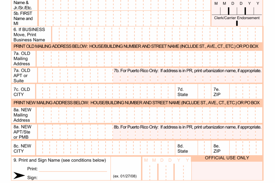 Usps Change Of Address Printable Form