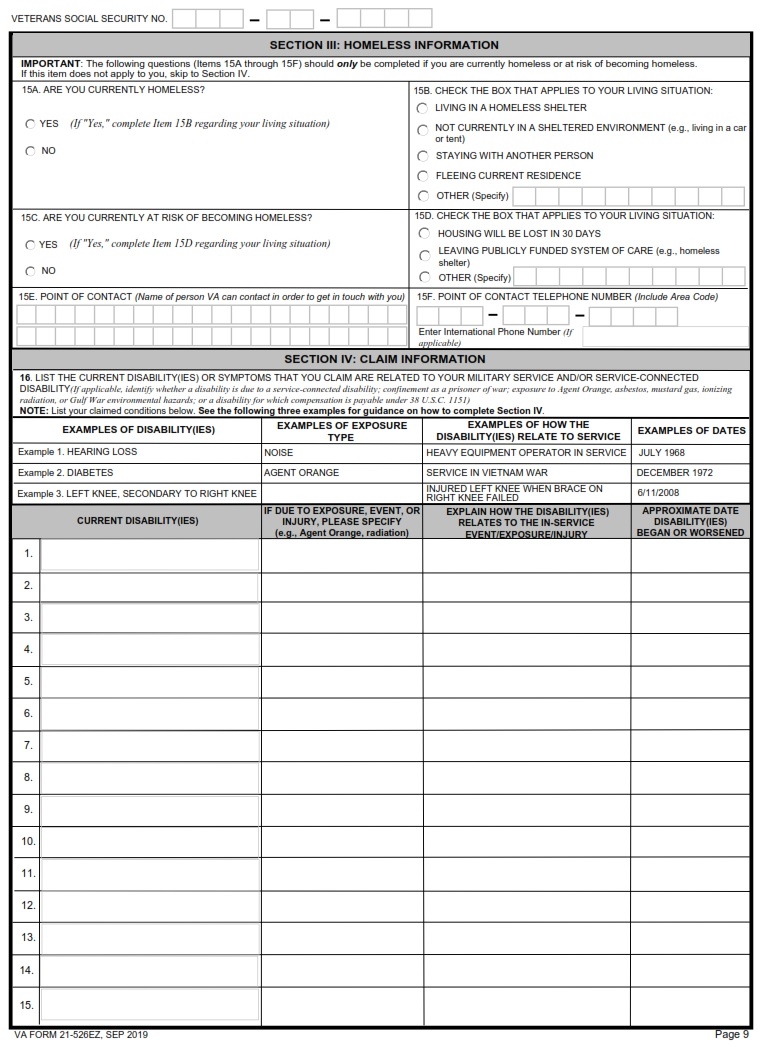 VA Form 21 526EZ Application For Disability Compensation And Related 