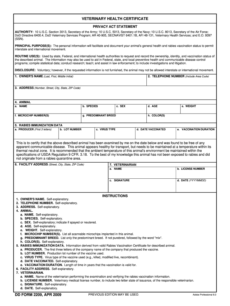 Veterinary Health Certificate Template