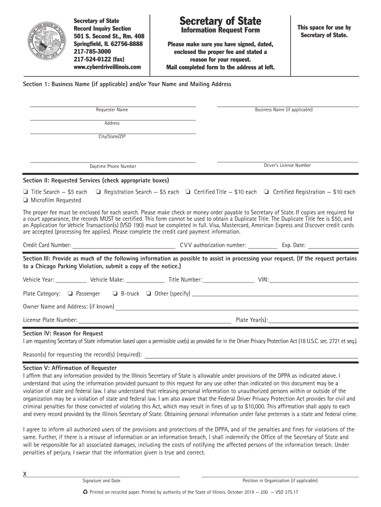 Vsd 190 Illinois PDF 2019 2025 Form Fill Out And Sign Printable PDF 