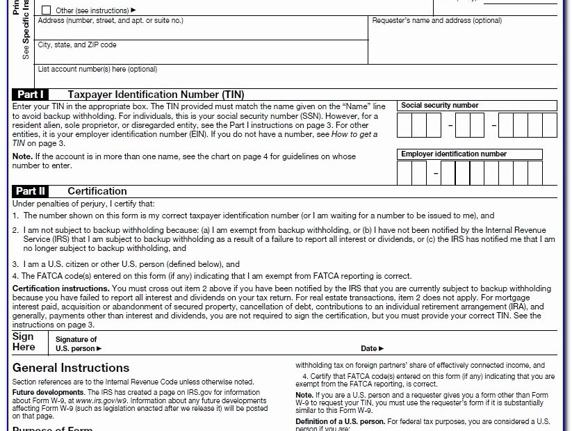 W 9 Fillable Form Irs Printable Forms Free Online