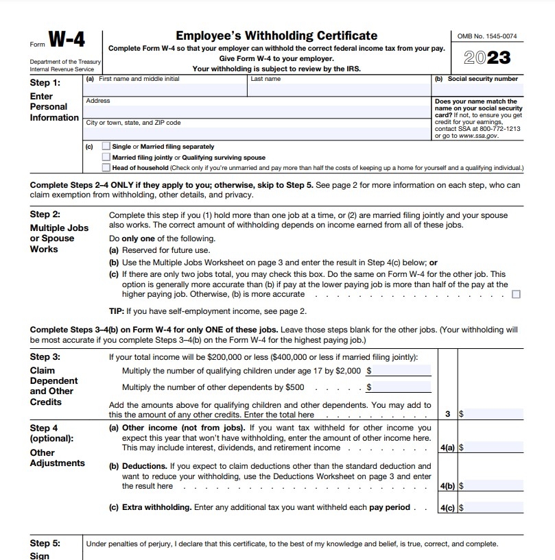 W4 Form 2023 Printable Employee 39 s Withholding Certificate