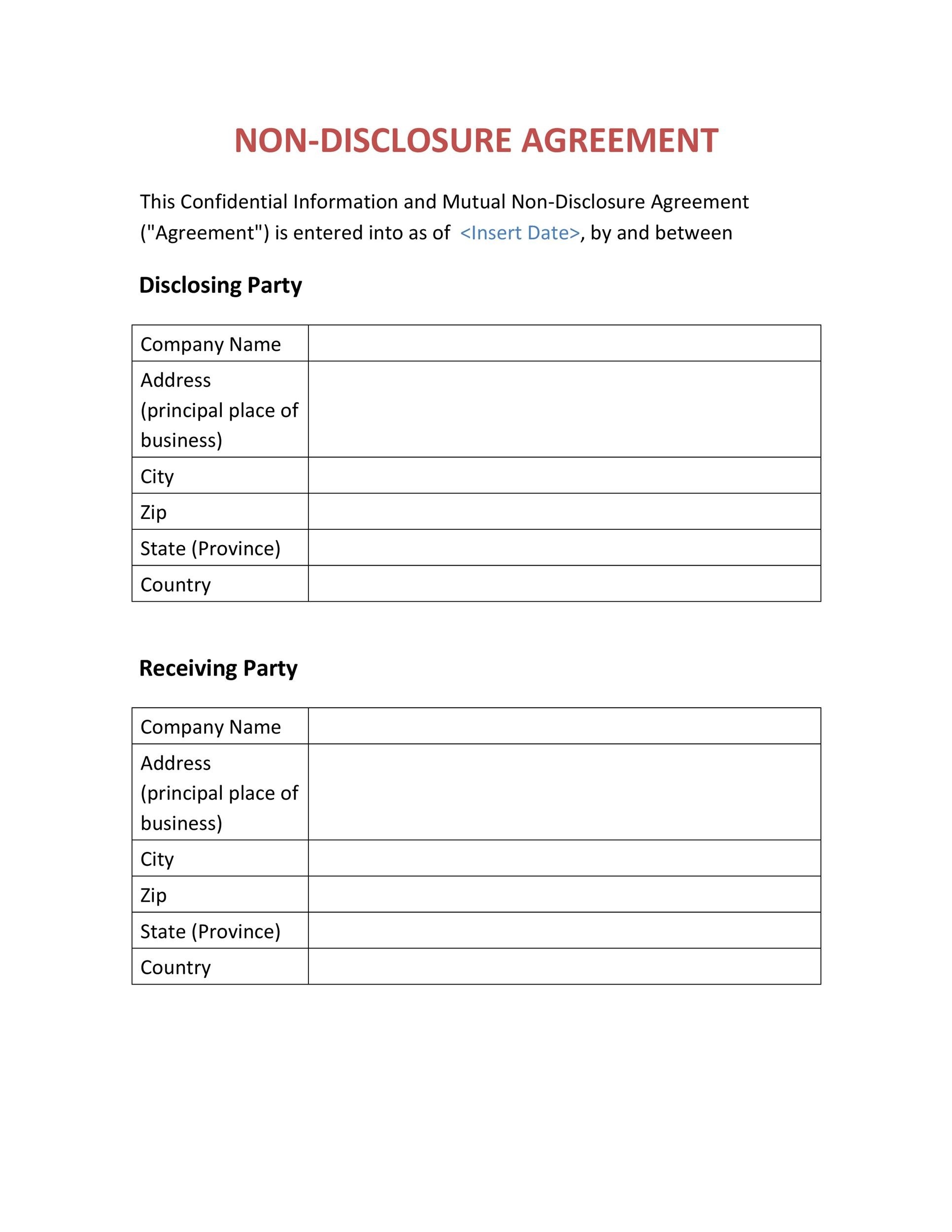40 Non Disclosure Agreement Templates Samples Forms Template Lab