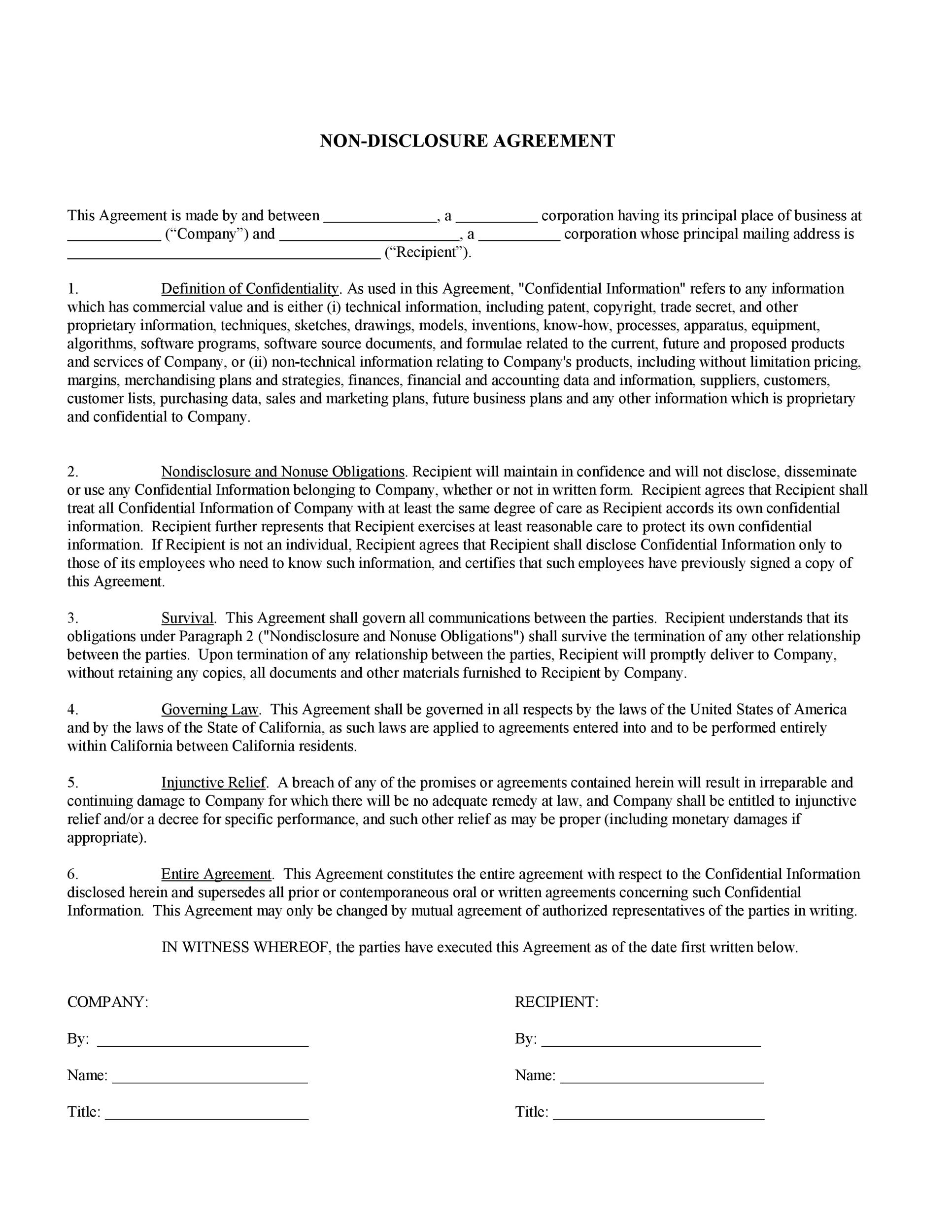 40 Non Disclosure Agreement Templates Samples Forms Template Lab