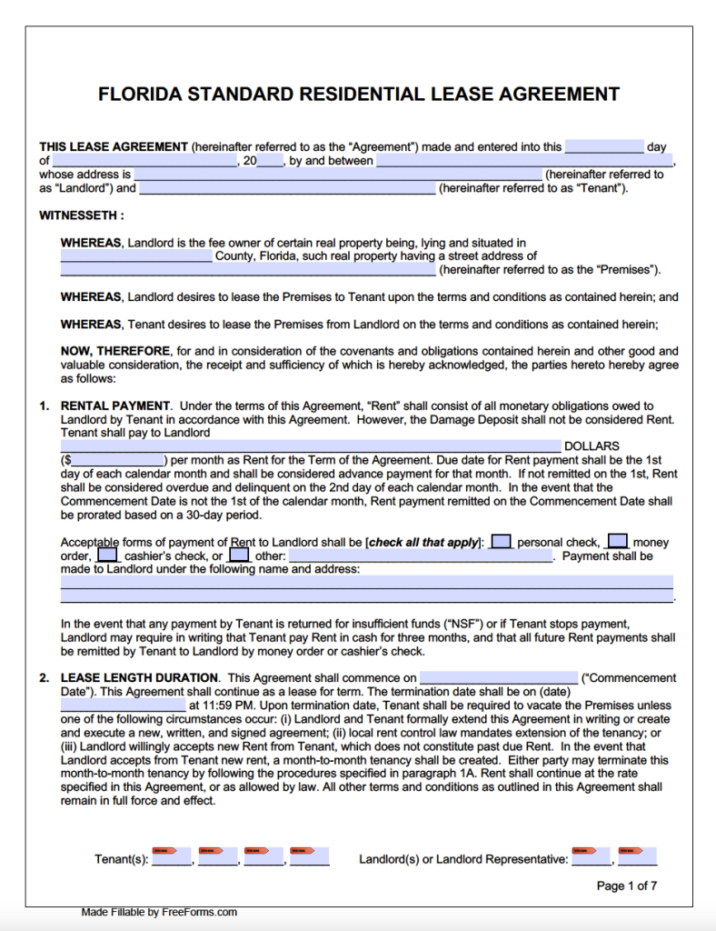 Fillable Florida Residential Lease Forms Free Printable Forms Free Online