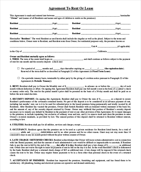 FREE 8 Sample Rental Lease Templates In PDF MS Word