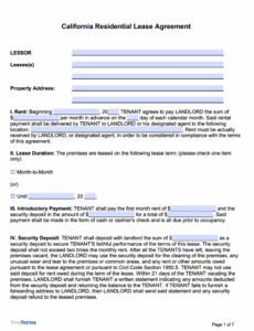 Free California Rental Lease Agreement Templates PDF WORD