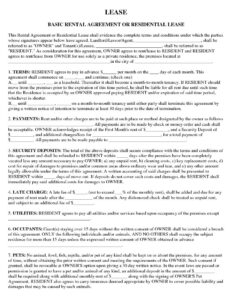 Free Printable Basic Rental Agreement Fillable