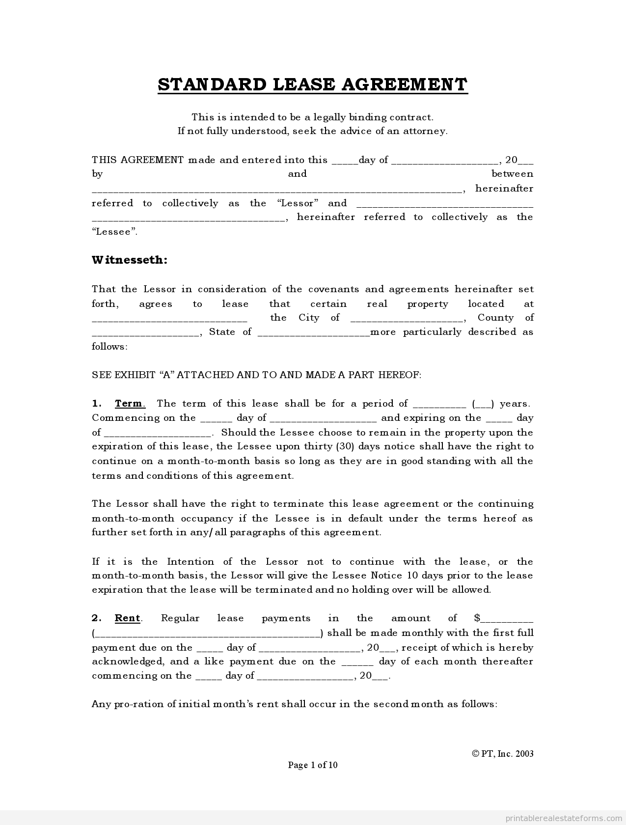 Free Printable Lease Agreement